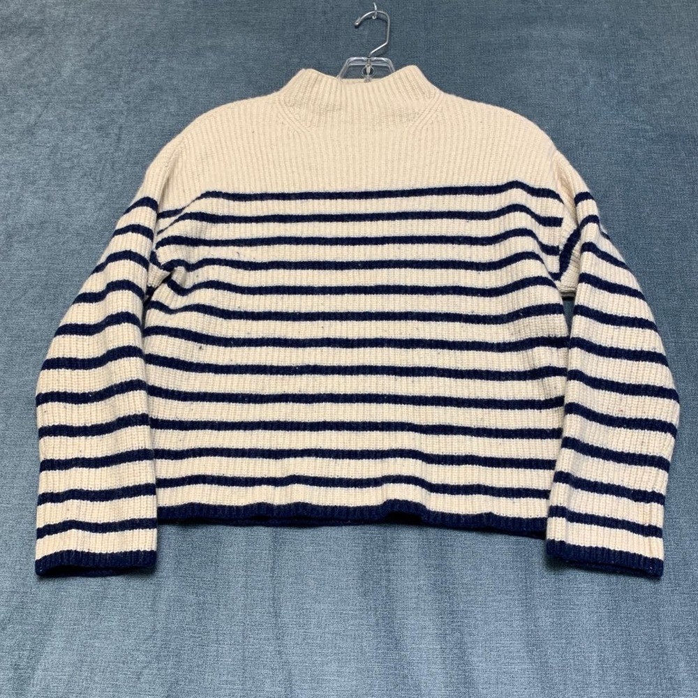 Rails Claudia Cropped Sweater Womens Small Petite Cream Navy Stripe Mock Neck